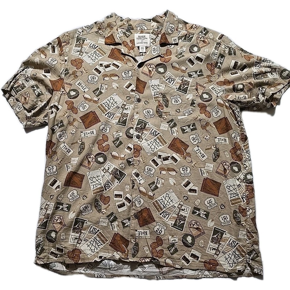 Blake Shelton Lands End Travel Shirt Mens 2XL Brown States Button Up Country